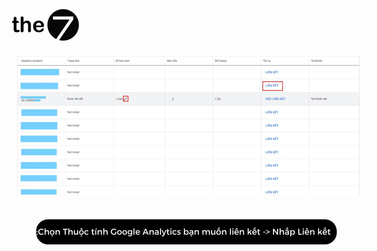 lien-ket-google-analystics-voi-google-ads-10-2 Chọn thuộc tính Google Analytics bạn muốn liên kết và nhấp “Liên kết”
